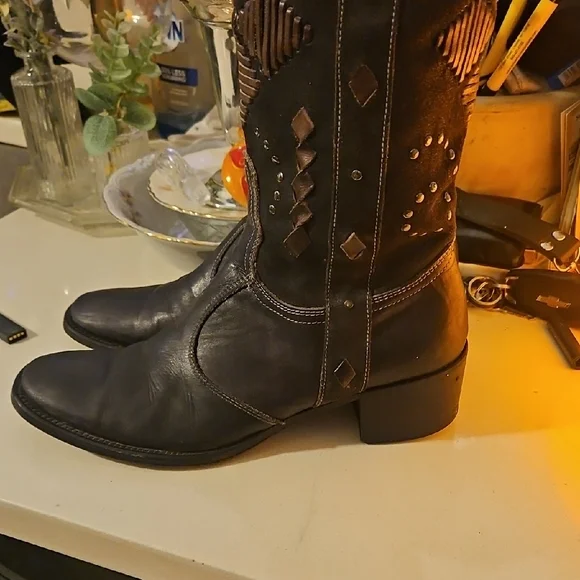 Mark Nason Black and Brown Embellished Long Zipper Boots - Picture 6 of 8